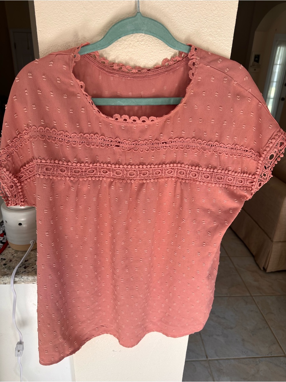 Amazon Women's Crochet-Trim Blouse - Dusty Rose